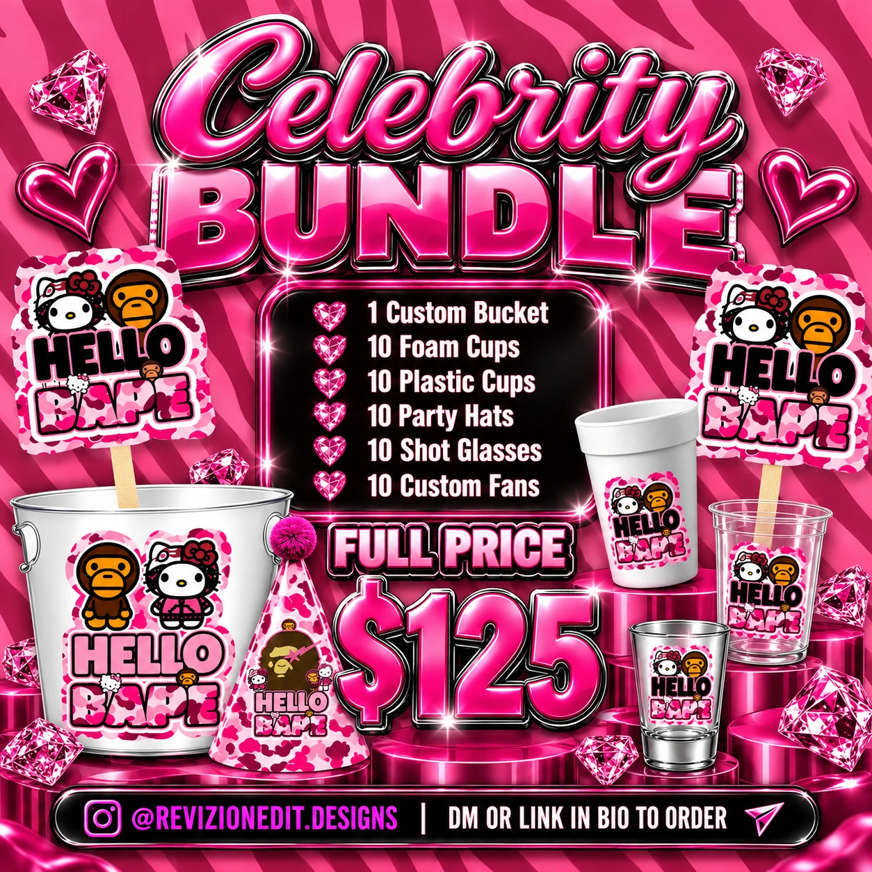 Celebrity Bundle price list showing package contents and $125 price