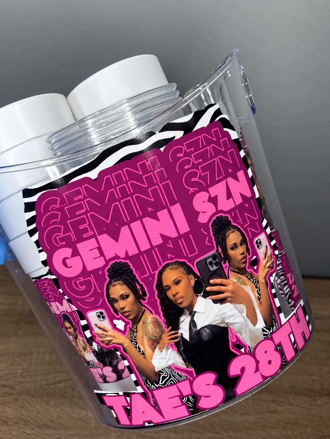 Pink Gemini custom cups
