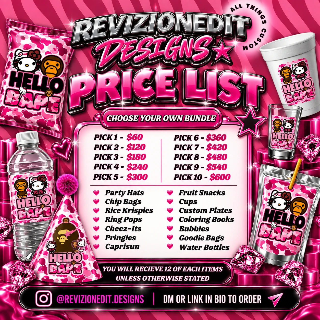 Create Your Own price list with item choices and prices from one to ten picks