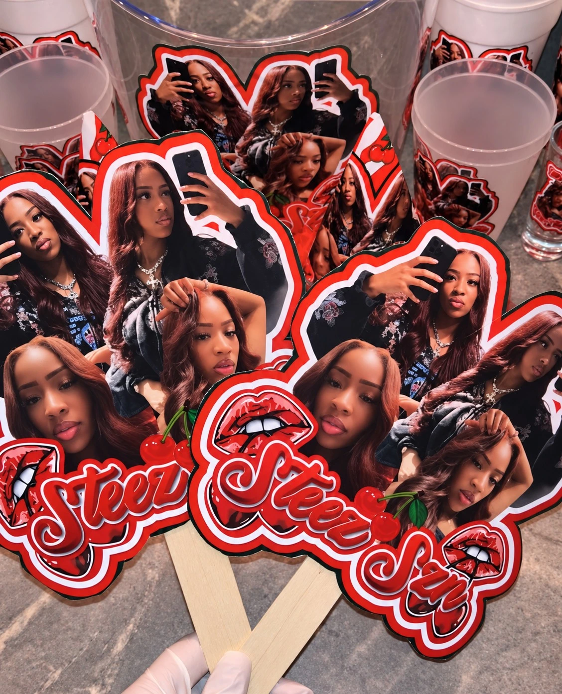 Red custom birthday hand fans
