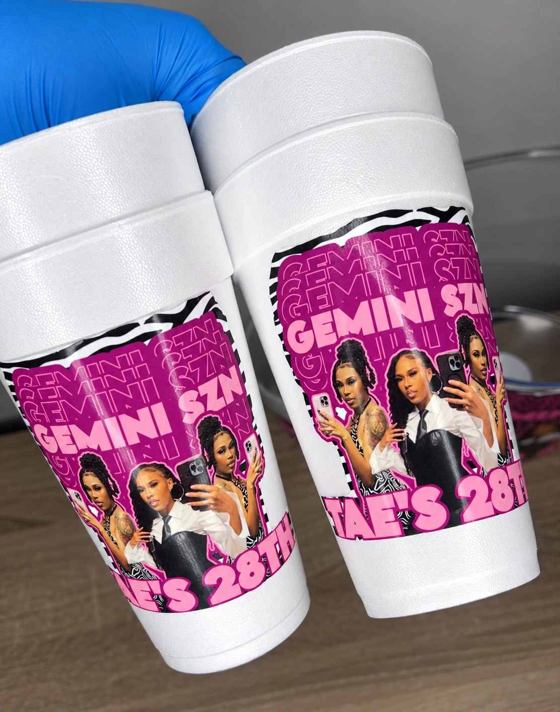 Pink custom Gemini party cups