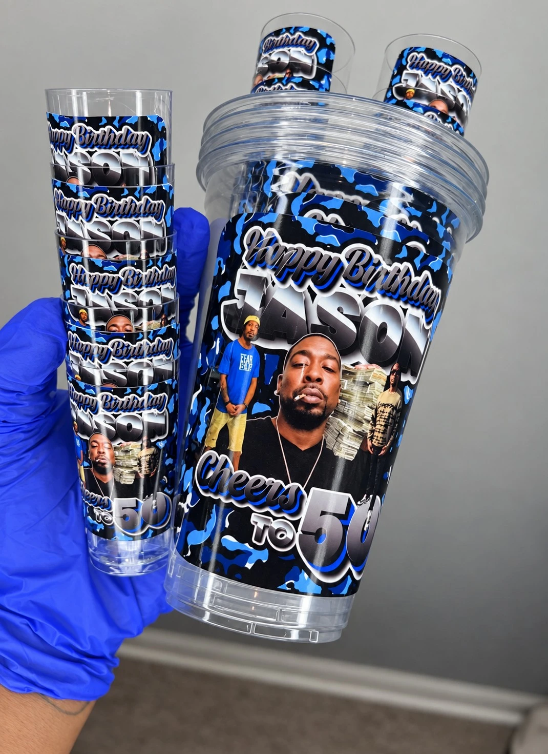 Blue custom birthday cup set